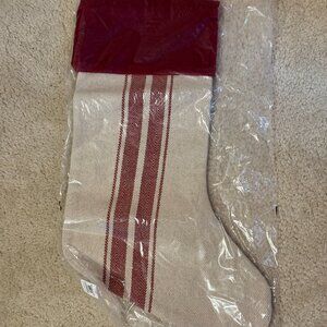 NEW 20" Pottery Barn Grain Sack Stripe Stocking NWT Christmas Red Velvet Cuff
